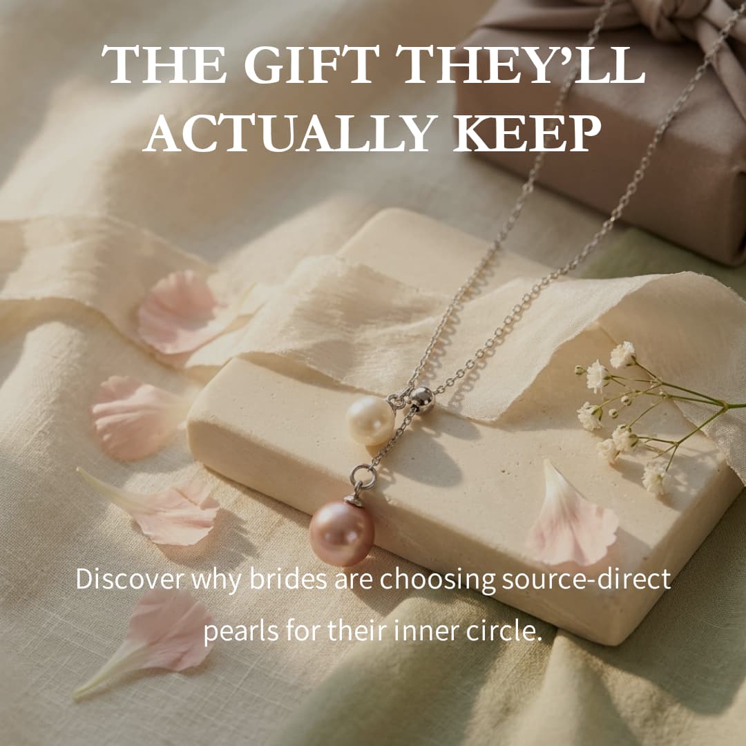 Double pearl pendant necklace with 6-7mm peach pink and 4-5mm white freshwater pearls on a 925 sterling silver chain.
